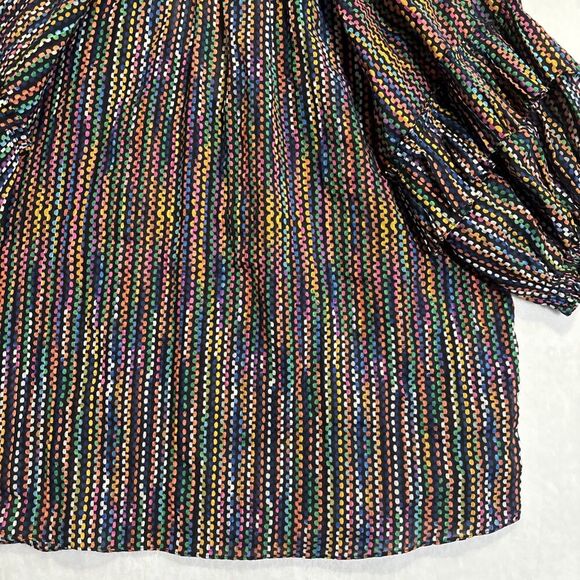 Ramy Brook Eugenia Ruffle Puff Sleeve Top Blouse Large Dot Stripe Split Neck NWT - Picture 10 of 16